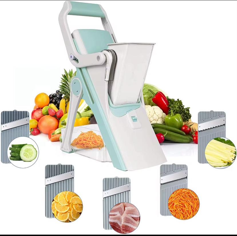 Mandoline Coupe-Légumes Multifonction avec Lames Interchangeables et Bac de Récupération